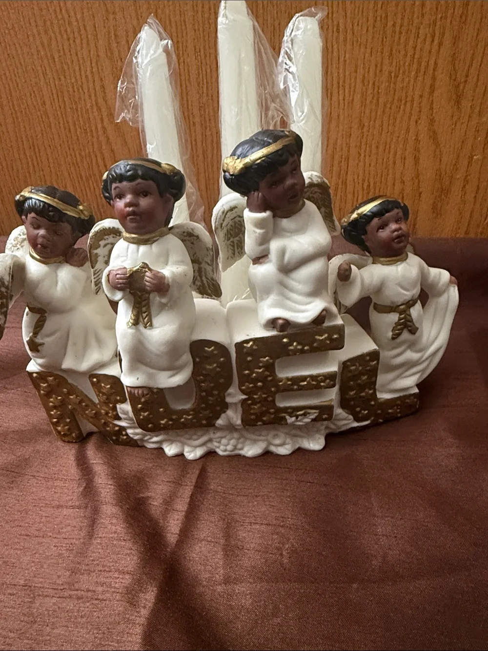 White and Gold NOEL Angel Candle Centerpiece – Holiday Table Decor